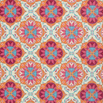 Dekodruck Boho Velvet Samt Blumen rund Naturweiß by Bienvenido von Swafing